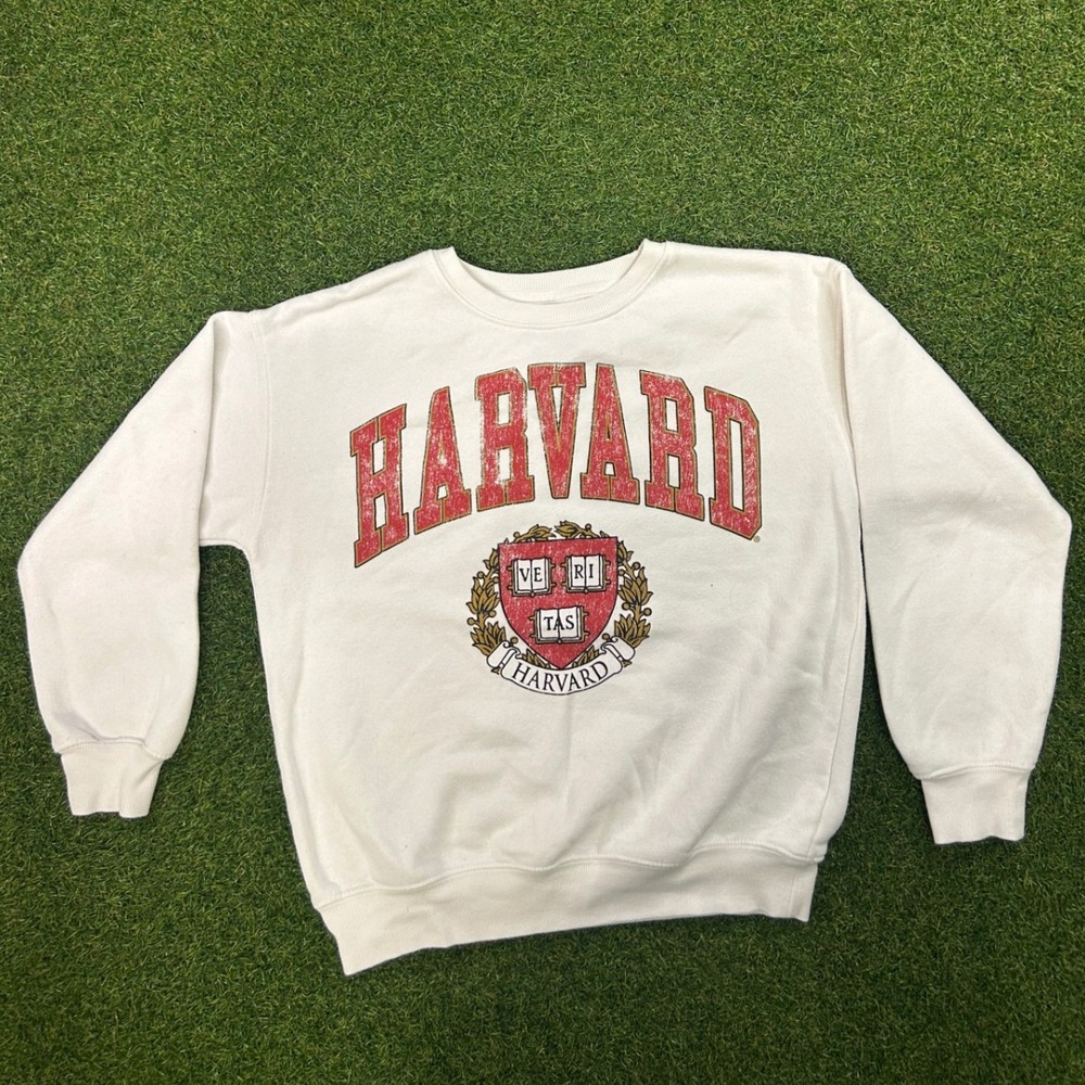 Harvard‎ University Crewneck Sweatshirt Cream White Graphic Fleece Size 11/12
